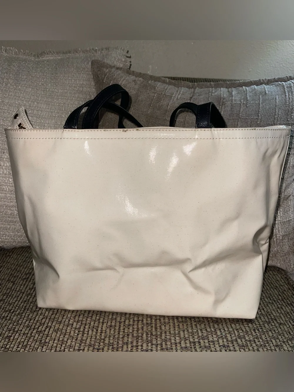 kate spade Cream Minnie Mouse Tote with Black Handles and Red Polka-Dot Skirt